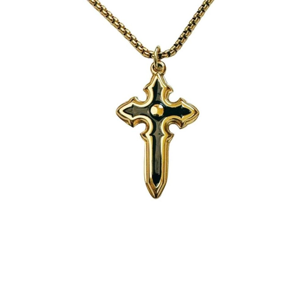 gold black enamel cross necklace black enamel stainless steel non-tarnish grunge